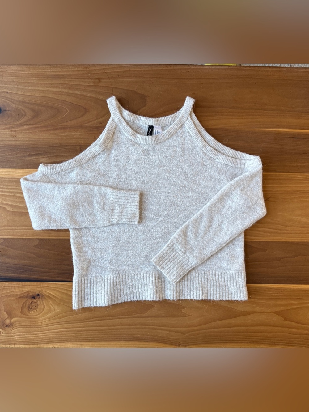 H&M Cream Off-Shoulder Cold-Shoulder Sweater